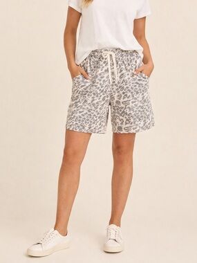 Aerie Leopard Print Jort Shorts Cake Batter Drawstring Cotton Lyocell Size Small